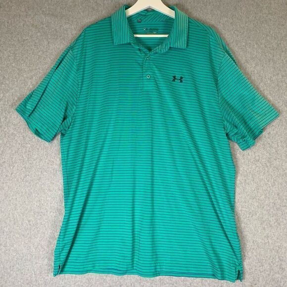Under Armour Polo mens XL striped green HeatGear Performance Golf Striped - Picture 1 of 7